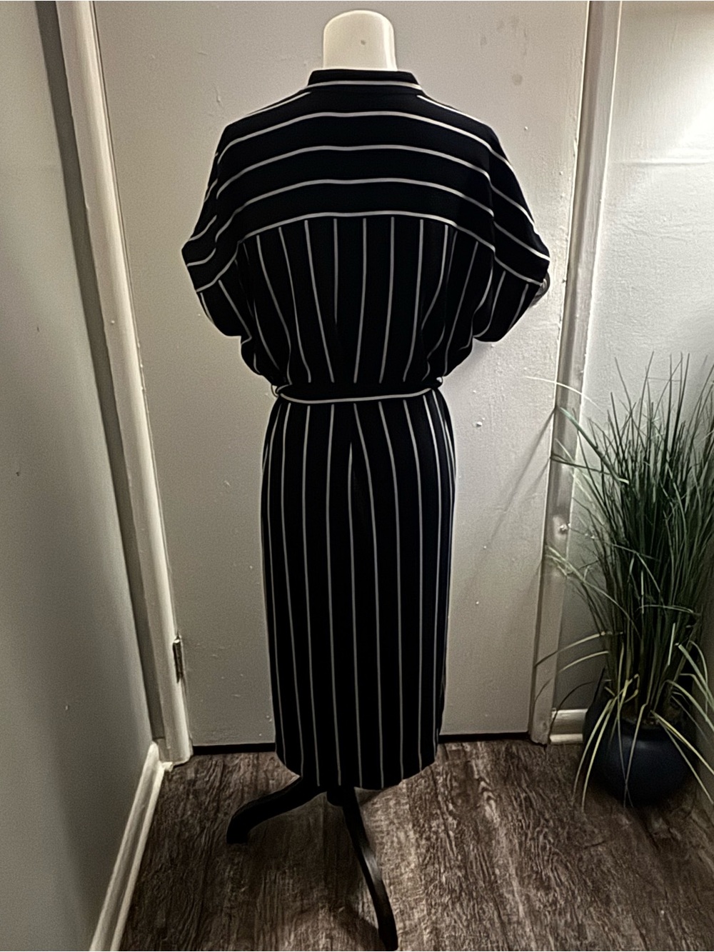 NWOT!! Ann Taylor Navy & White Belted Shift Dress with Batwing Short Sleeves - Picture 5 of 9